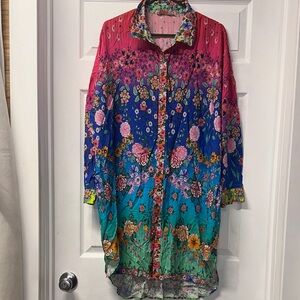 Johnny Was Multicolor Floral Button-Up Top